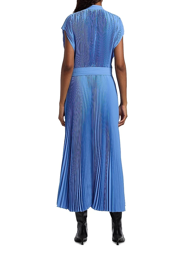 Farah Pleated Crepe Tie-Waist Midi-Dress