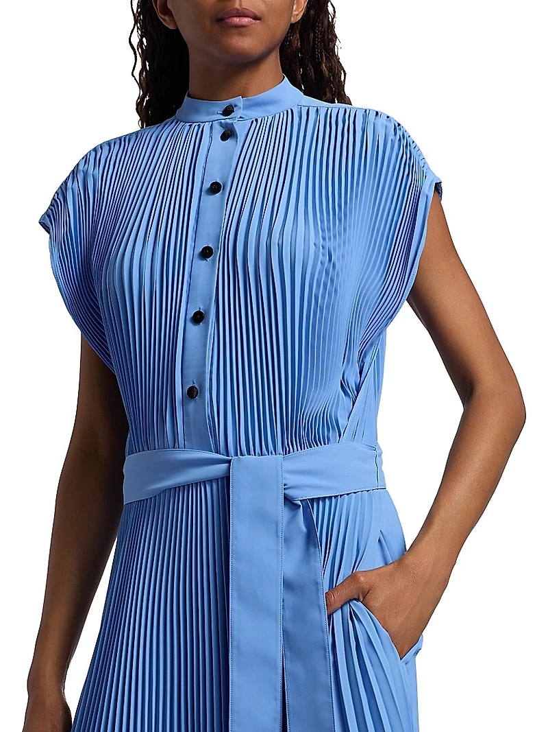 Farah Pleated Crepe Tie-Waist Midi-Dress