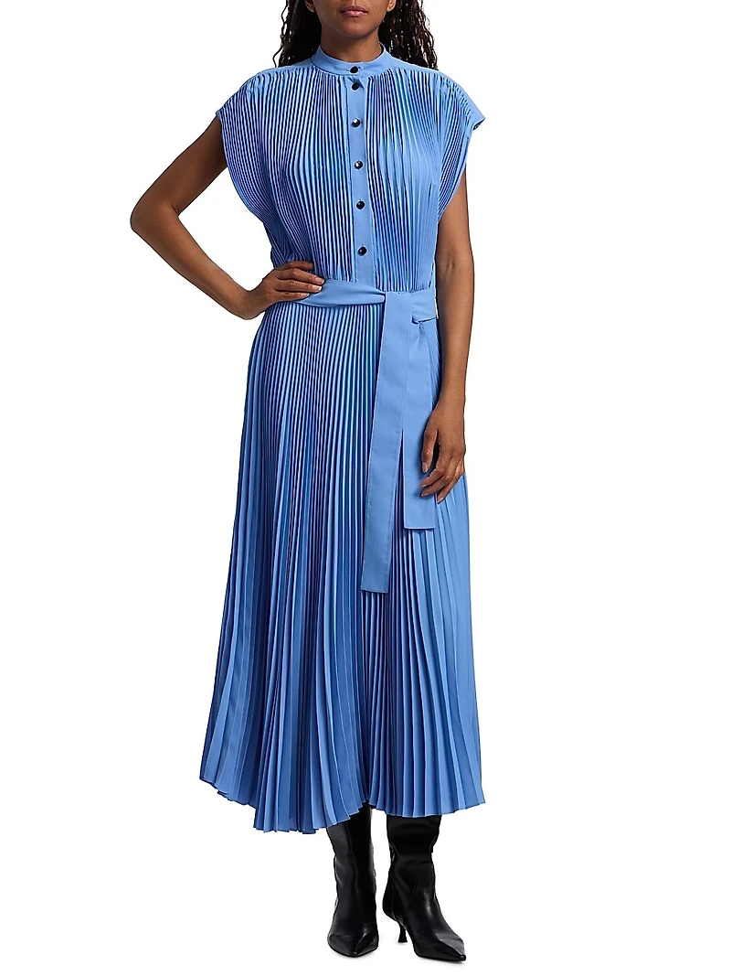 Farah Pleated Crepe Tie-Waist Midi-Dress