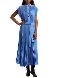 Farah Pleated Crepe Tie-Waist Midi-Dress