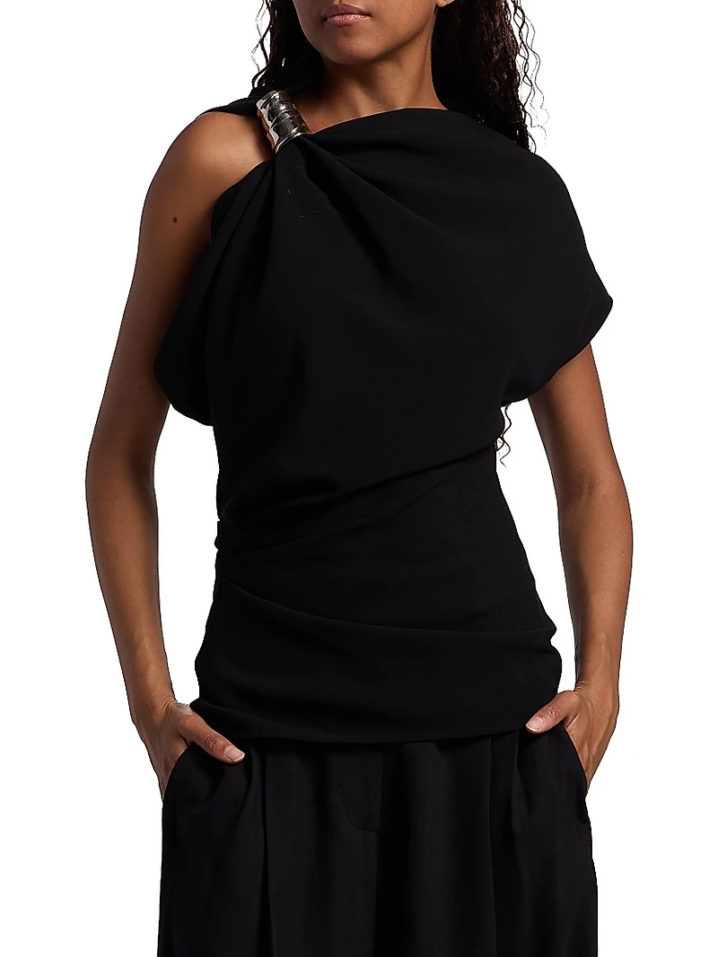 Malika Hardware-Detail Asymmetric Double Crepe Top