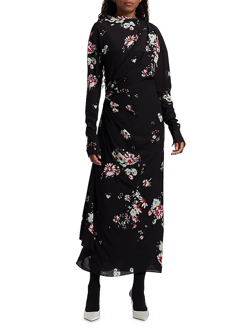 Trudie Floral Draped Midi-Dress