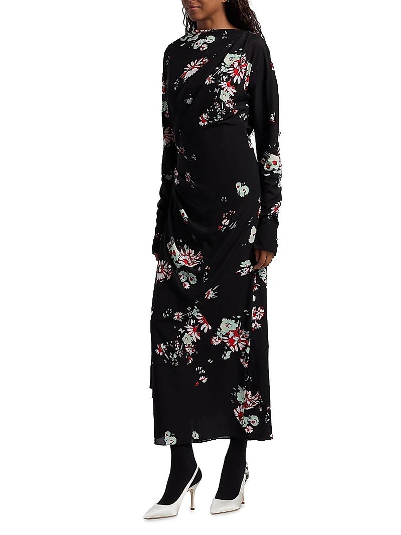 Trudie Floral Draped Midi-Dress