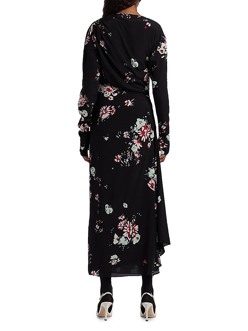 Trudie Floral Draped Midi-Dress