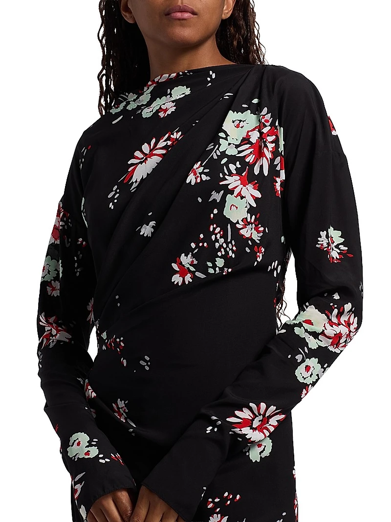 Trudie Floral Draped Midi-Dress