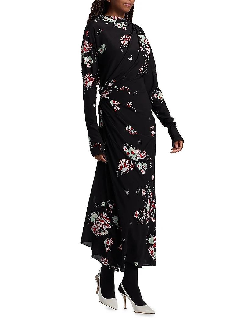Trudie Floral Draped Midi-Dress