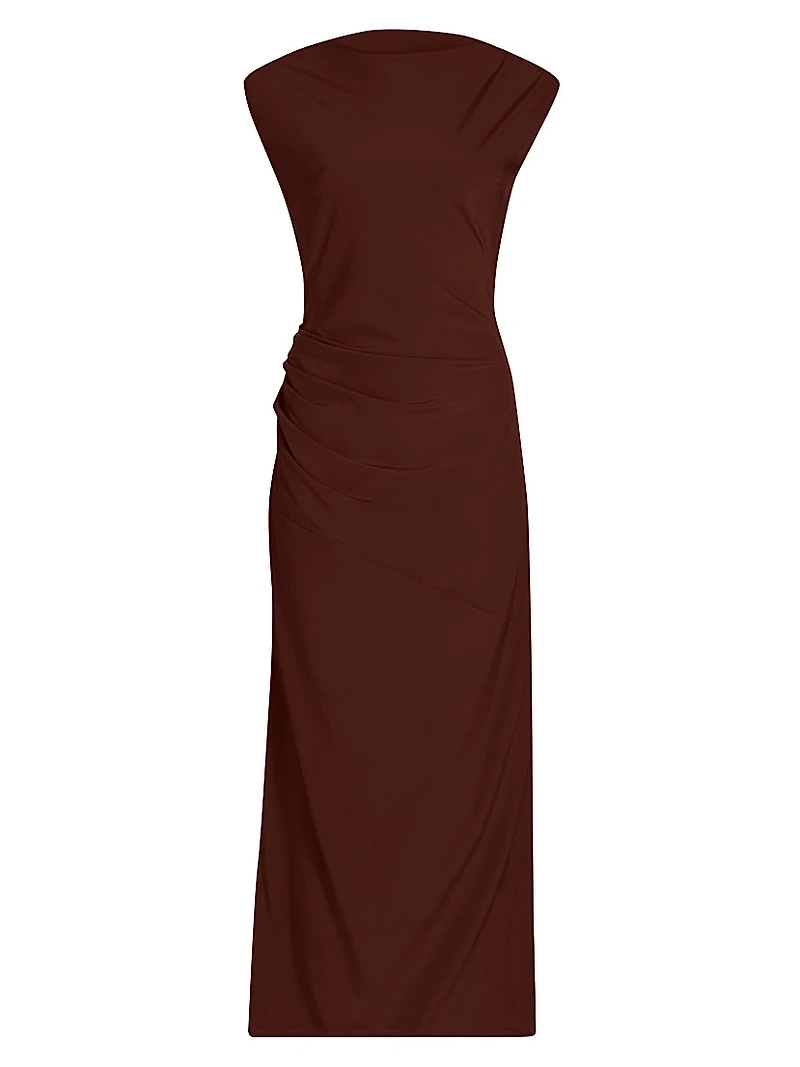 Tasa Stretch Silk-Blend Draped Maxi Dress