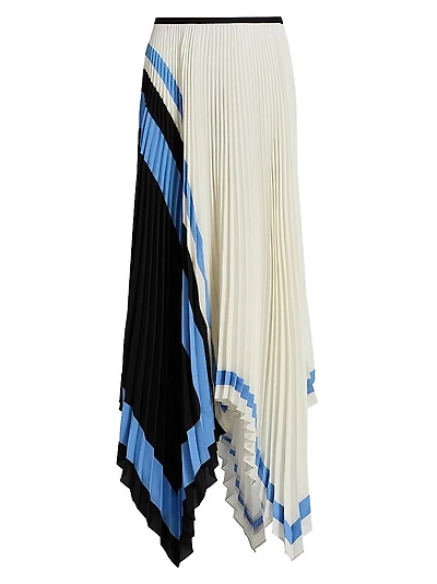 Emilia Striped Pleated Asymmetrical Midi-Skirt