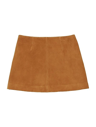Box Pleat A-Line Suede Miniskirt