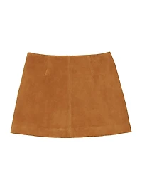 Box Pleat A-Line Suede Miniskirt