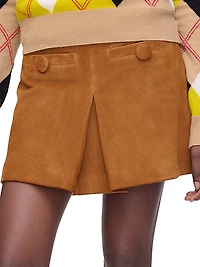 Box Pleat A-Line Suede Miniskirt