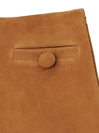 Box Pleat A-Line Suede Miniskirt