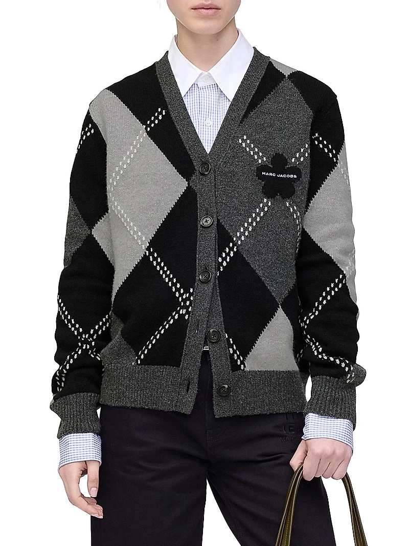 Preppy Daisy Argyle Merino Wool Cardigan
