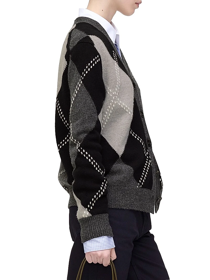 Preppy Daisy Argyle Merino Wool Cardigan
