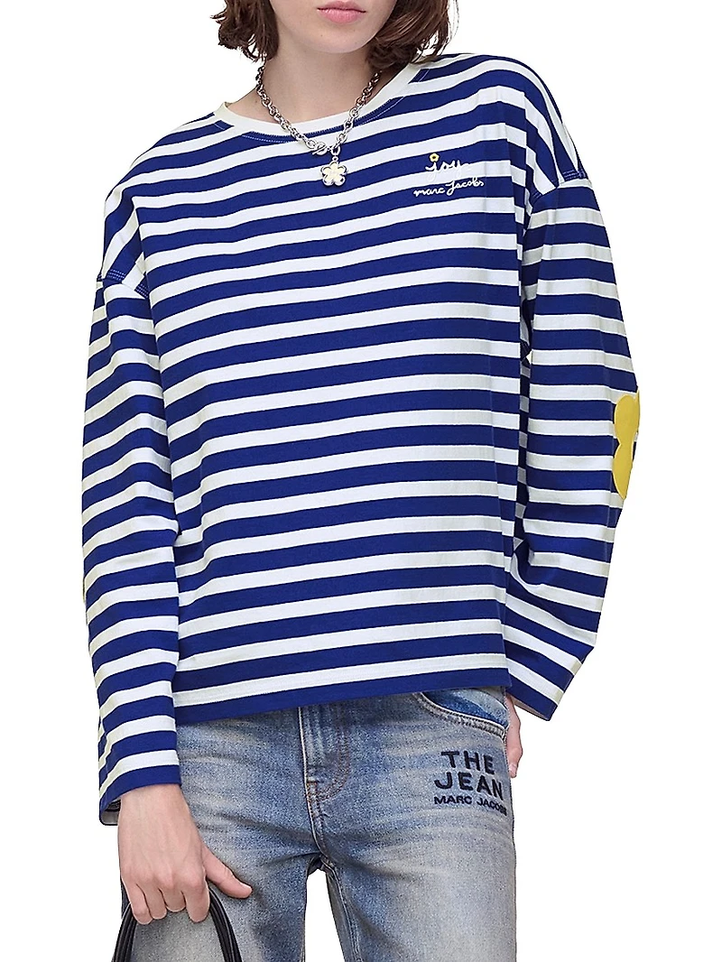 Daisy Striped Cotton Oversized T-Shirt