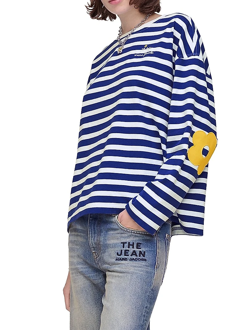 Daisy Striped Cotton Oversized T-Shirt