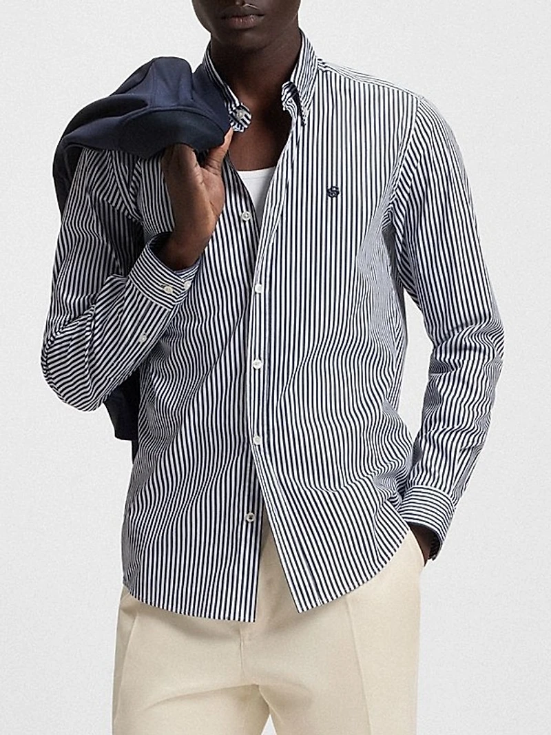 Slim-Fit Shirt in a Striped Cotton Blend