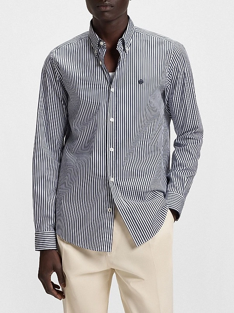 Slim-Fit Shirt in a Striped Cotton Blend