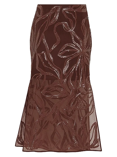 Crispy Silk Couture Column Skirt with Dazzling Floral Embroidery