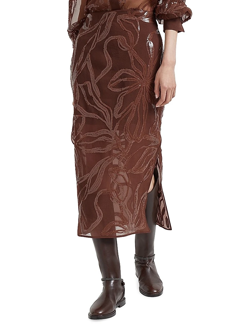 Crispy Silk Couture Column Skirt with Dazzling Floral Embroidery