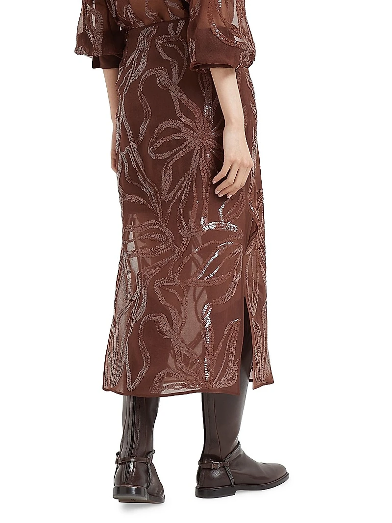Crispy Silk Couture Column Skirt with Dazzling Floral Embroidery