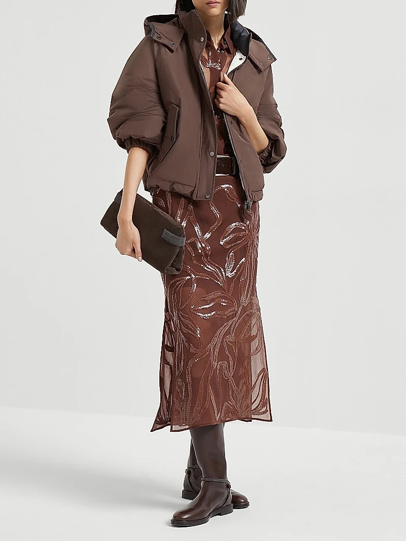 Crispy Silk Couture Column Skirt with Dazzling Floral Embroidery