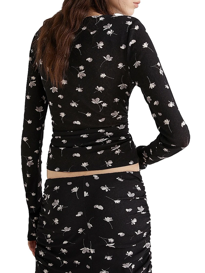 Printed Tulle Jersey T-Shirt