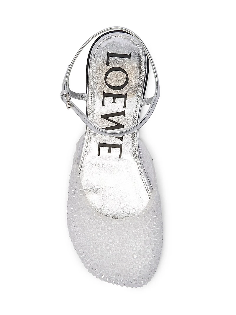 Toy Rhinestone-Embellished Mesh Ballerina Flats
