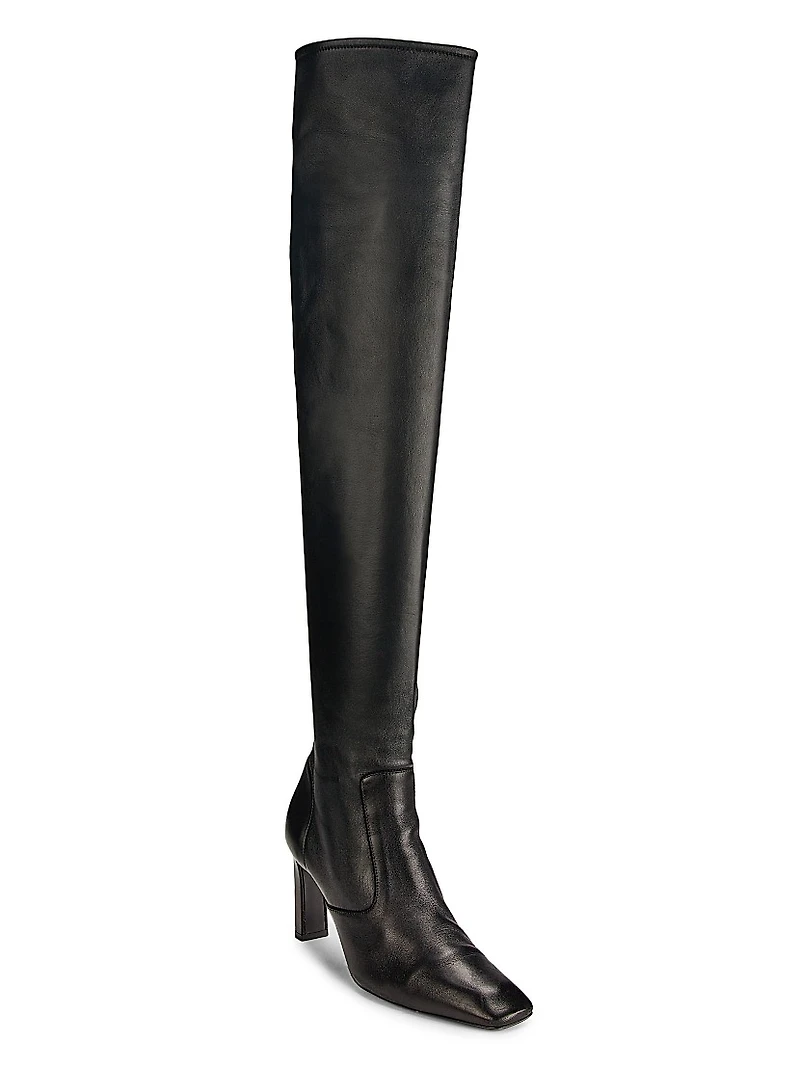 85MM Square-Toe Leather Over-The-Knee Boots