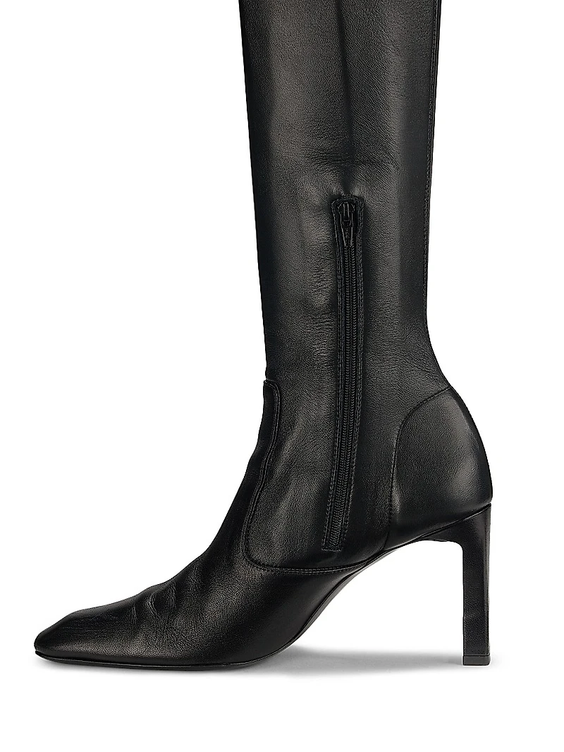 85MM Square-Toe Leather Over-The-Knee Boots
