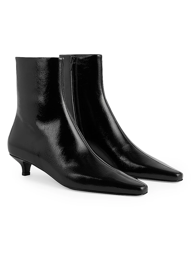 Slim Glossy Leather Ankle Boots