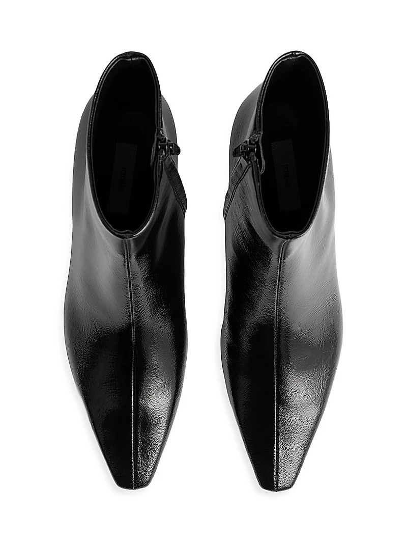 Slim Glossy Leather Ankle Boots