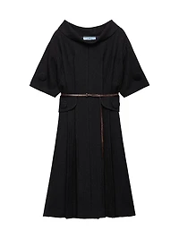Short Sleeve Chevron Wool Dress with Belt