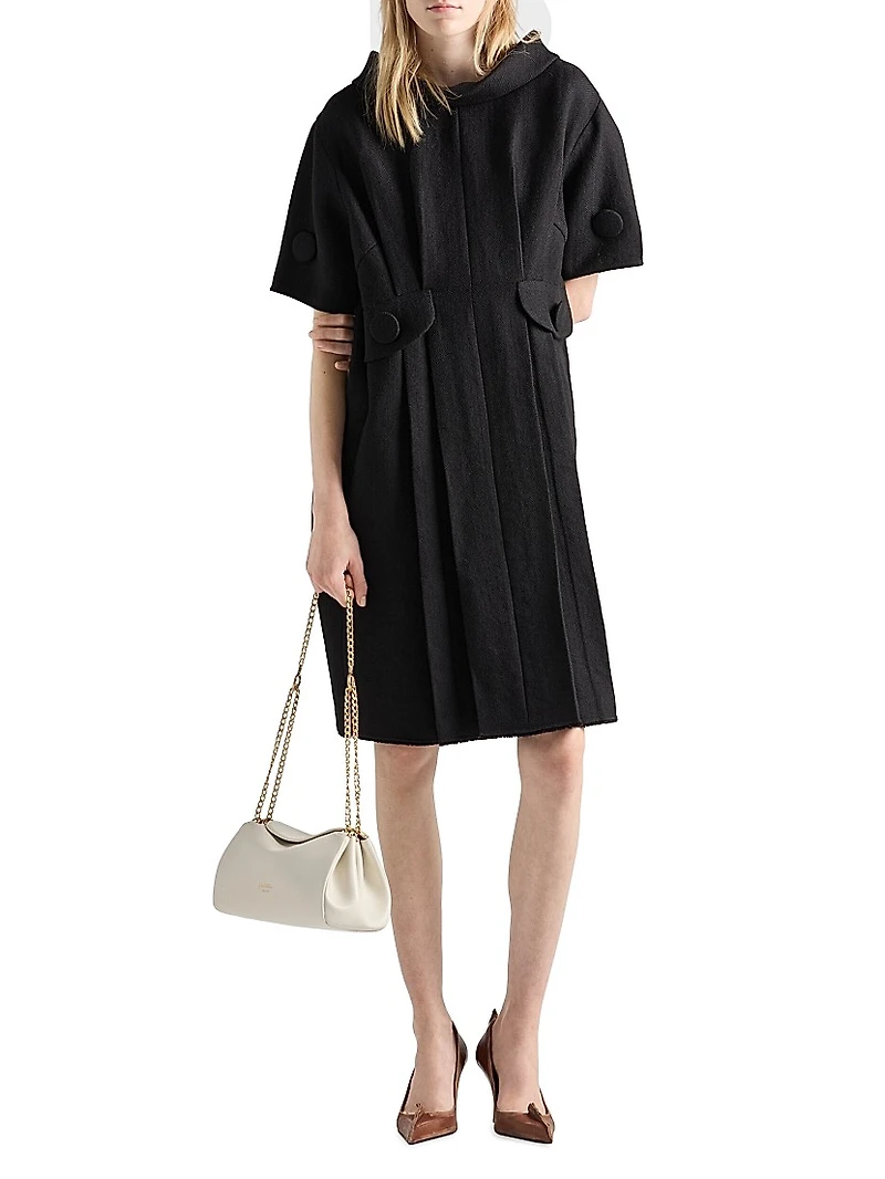 Short Sleeve Chevron Wool Dress with Belt