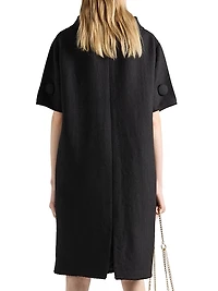 Short Sleeve Chevron Wool Dress with Belt