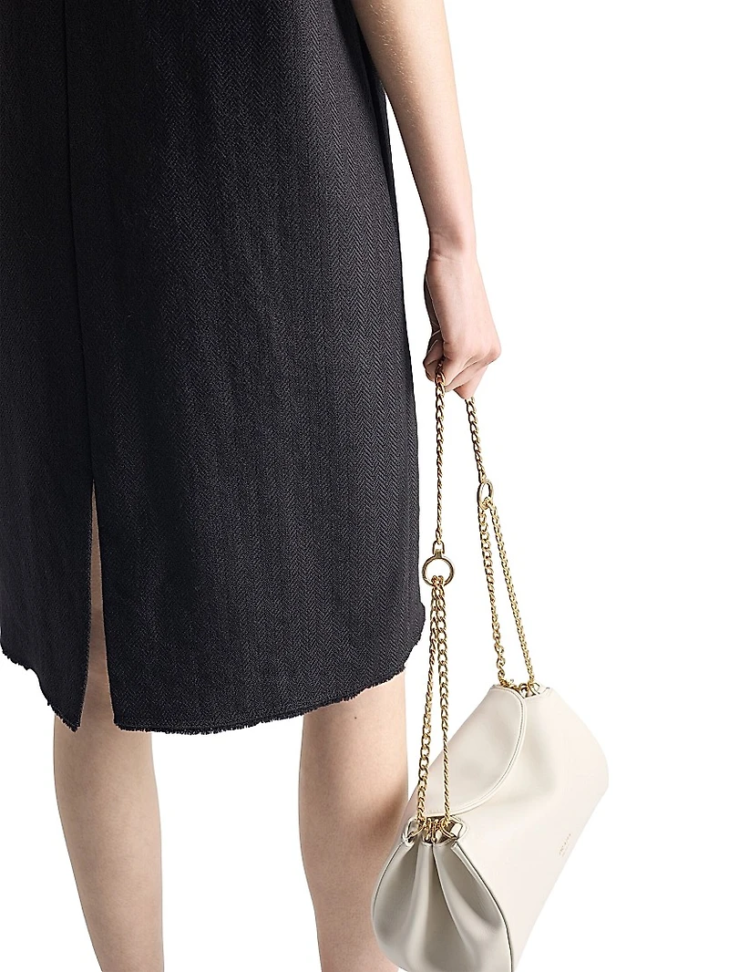 Short Sleeve Chevron Wool Dress with Belt