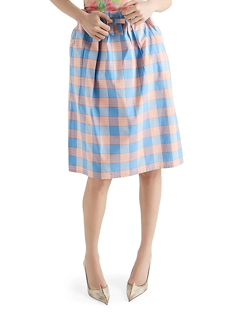 Checked Poplin Midi Skirt