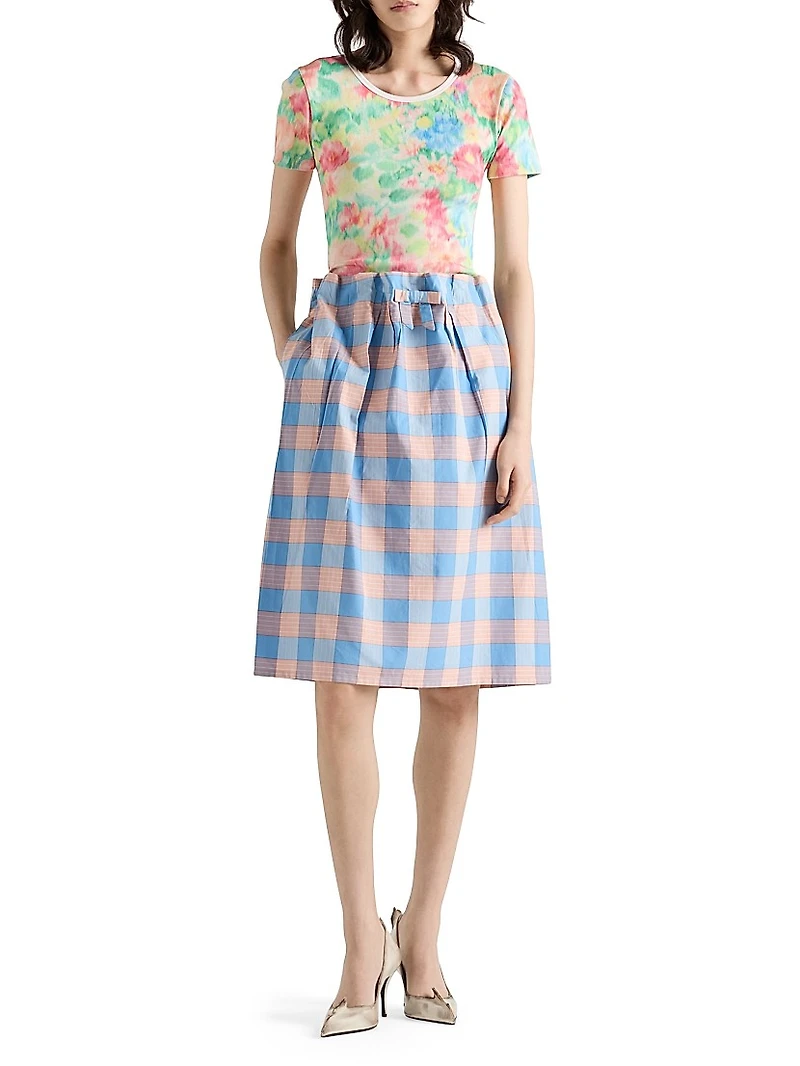 Checked Poplin Midi Skirt