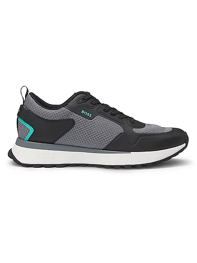 Mixed-Material Trainers with Mesh Details and Branding