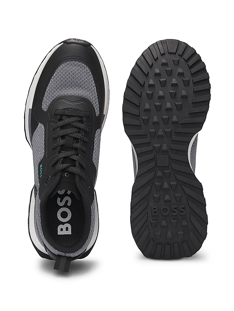 Mixed-Material Trainers with Mesh Details and Branding