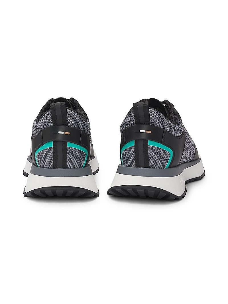 Mixed-Material Trainers with Mesh Details and Branding