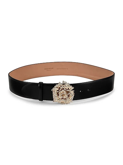 Crystal-Embellished Leather Belt