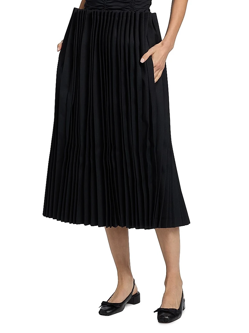 Pleated Godet Midi-Skirt