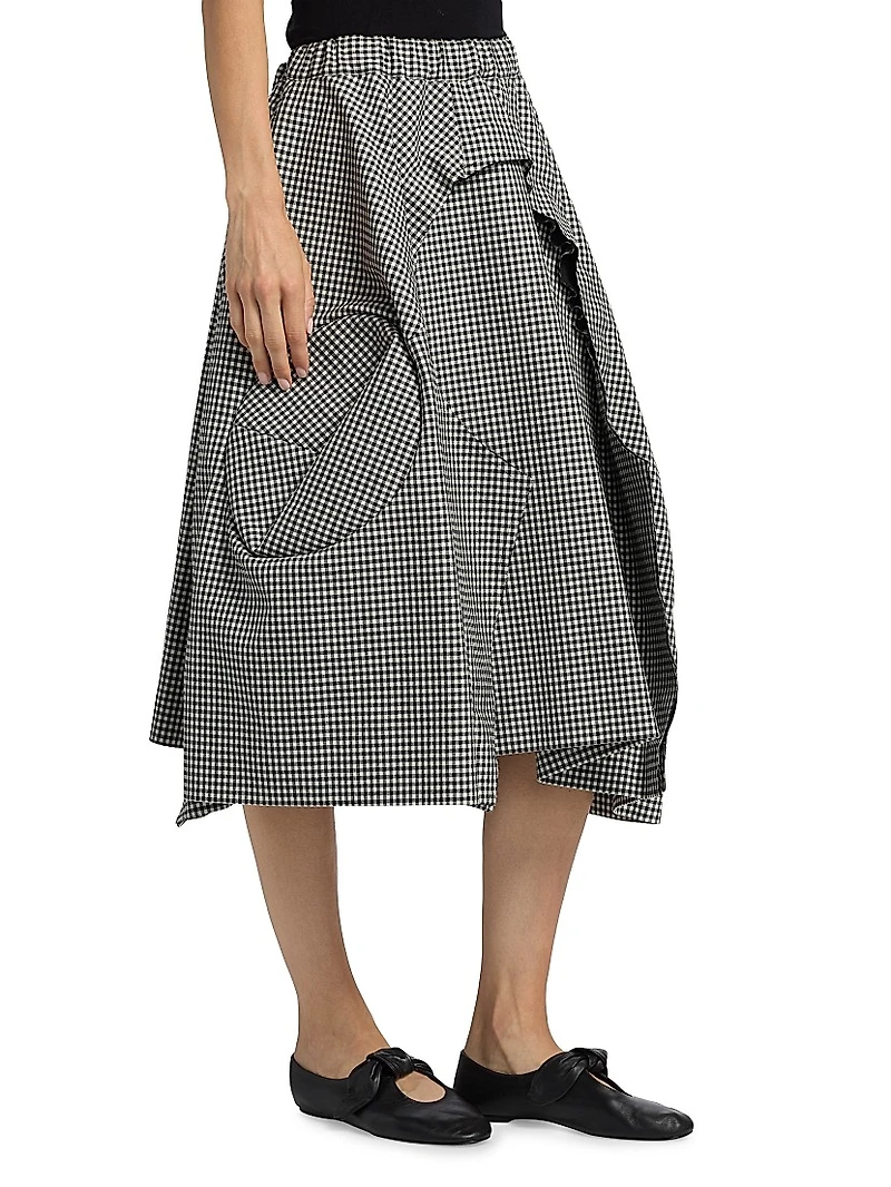 Gingham Wool Midi-Skirt