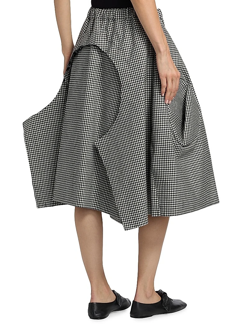 Gingham Wool Midi-Skirt