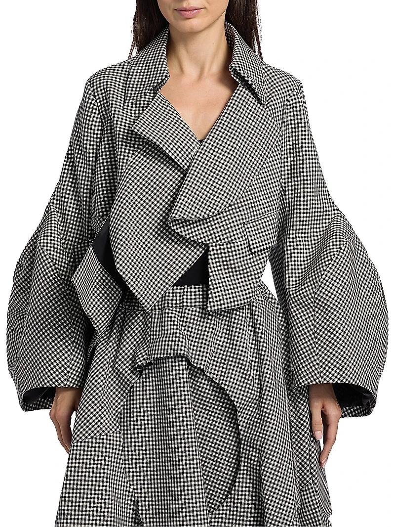 Gingham Wool Crop Blazer