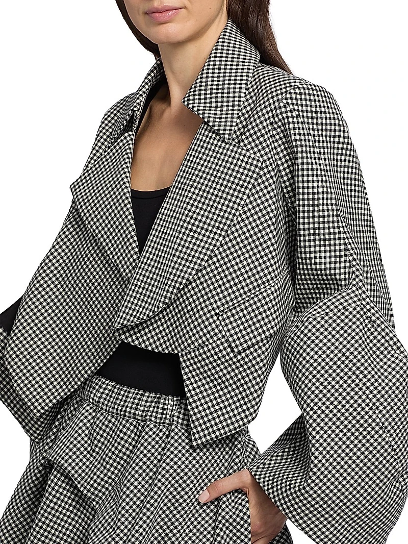 Gingham Wool Crop Blazer