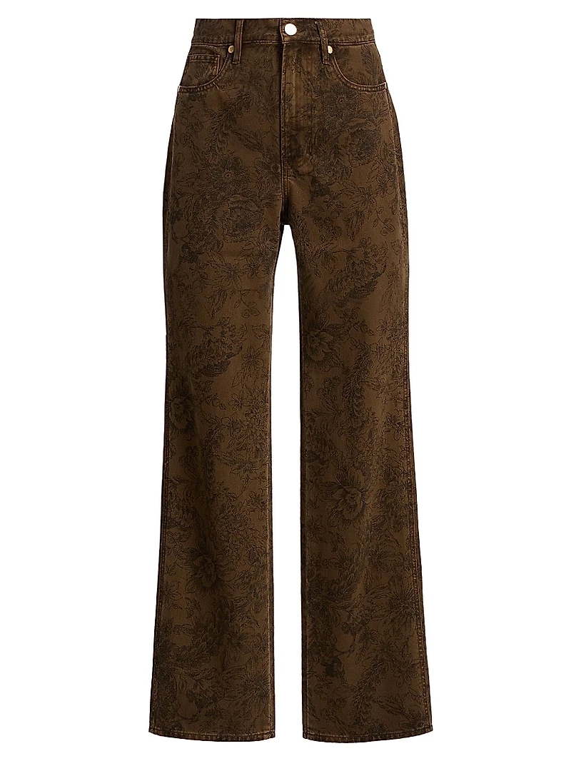 Dylan Rose-Pattern High-Rise Straight-Leg Jeans