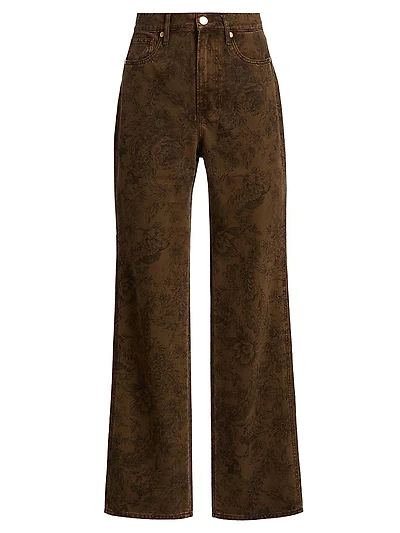 Dylan Rose-Pattern High-Rise Straight-Leg Jeans