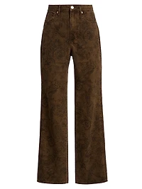 Dylan Rose-Pattern High-Rise Straight-Leg Jeans